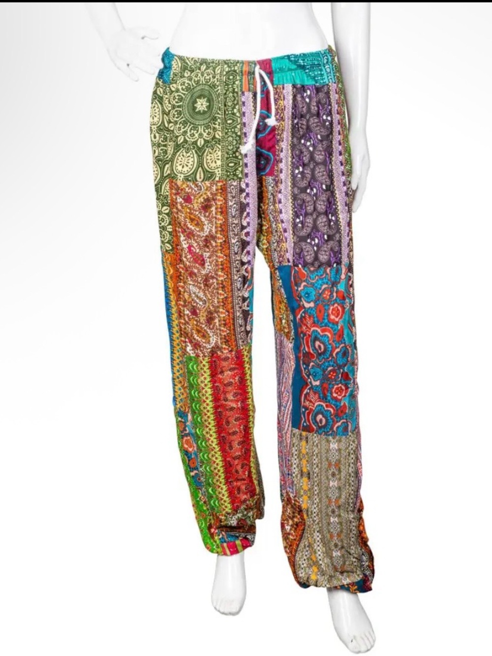 Bohemian Patchwork Elastic-Waist Pants - Multicolor